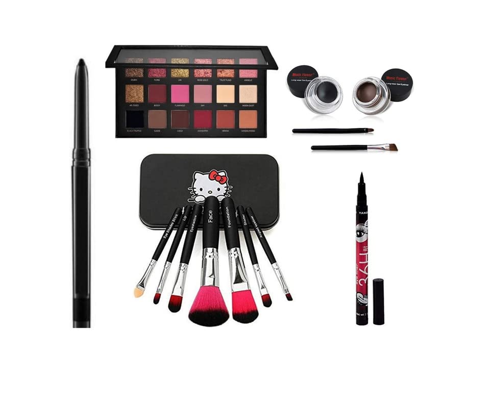 Glowhouse 60 Colors Mattes And Shimmers High Pigmented Color Board Palette,7 Pcs pink hello kitty makeup brush set,1 Makeup sponge (Set of 3)-image-34