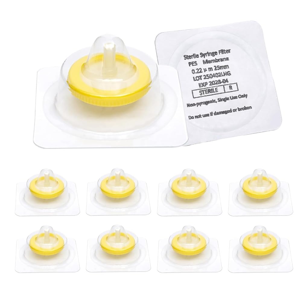 Sterile Syringe-Filter 50 Pack, PES Material 0.22um Pore Size, 25mm Membrane Diameter, Hydrophilic Filtration Hroughput B