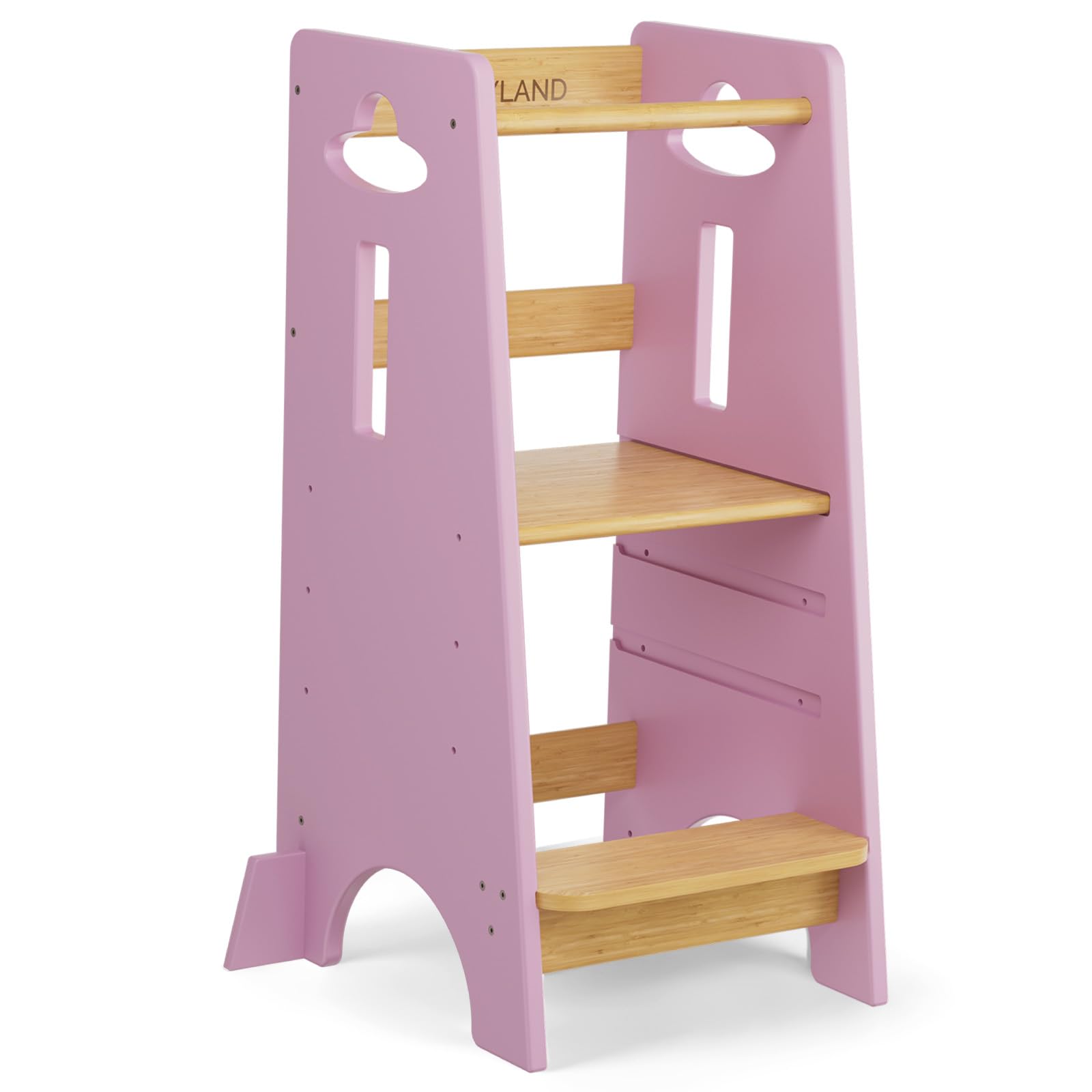 COSYLAND Torre Montessoriana Bambini da 1 Anno – Torretta Montessoriana in Legno Spesso, Regolabile a 3 Altezze (Rosa Classico & Naturale)