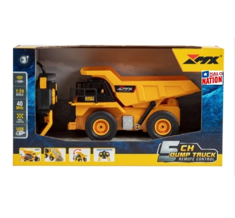 Image of HALO NATION 6 Channel Remote Control Dumper Truck with 27MHz Remote Rechargable RC Dump Truck with Rechargeable Battery,5 Years and above,yellow,black