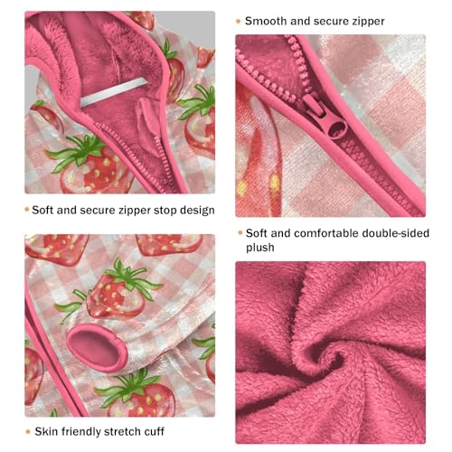 Strawberry Checkered Girls Fleece Jacket Girls Fall Jacket Girl Coats Zip Up Hoodie Children Sherpa Warm Outerwear 2-10T3