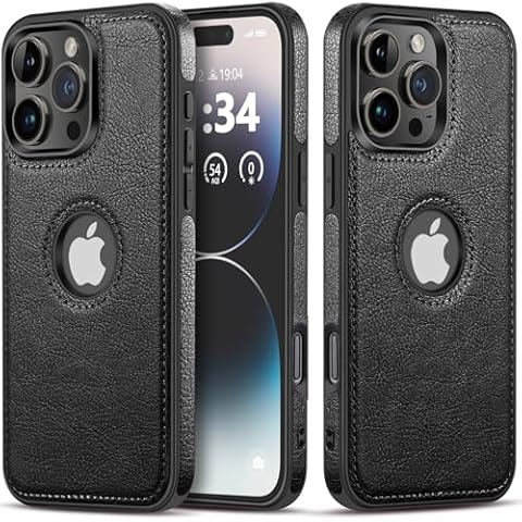 TOPSEM PU Leather Case for iPhone 16 Pro, Retro Premium Luxury PU Leather Slim Soft Non-Slip Grip Flexible Bumper Shockproof Full Body Protective Cover Phone Cases for iPhone 16 Pro(Black) Cover