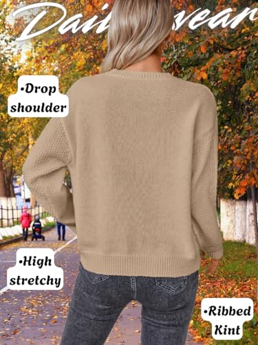 Vintage Cable Knit Sweater Women, Crew Neck Long Sleeve Chunky Sweaters, Loose Pullover Jumper Top Casual Fall Outfit4