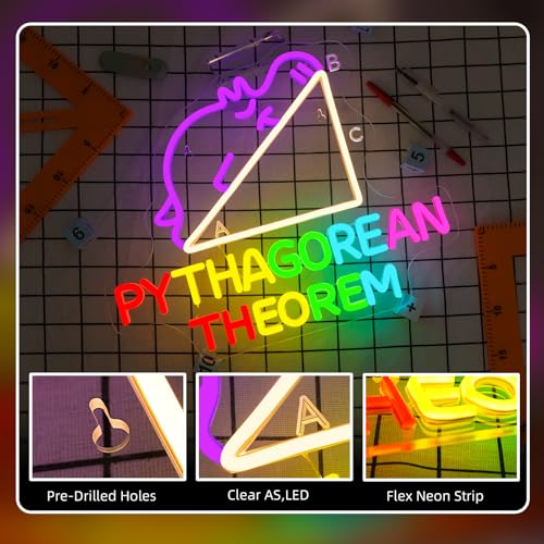 Image of Math Formula Neon Sign Pythagorean Theorem Light for Classroom Decoration