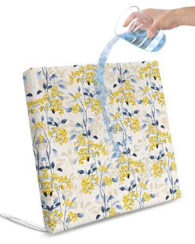 2 Pack Yellow Blue Spring Floral Waterproof Cushion Covers with Ties, Outdoor Patio Chaise Lounge Chair Seat Cushion Slip Covers Replacement(Only Cover) Summer Botanical Farmhouse 24
