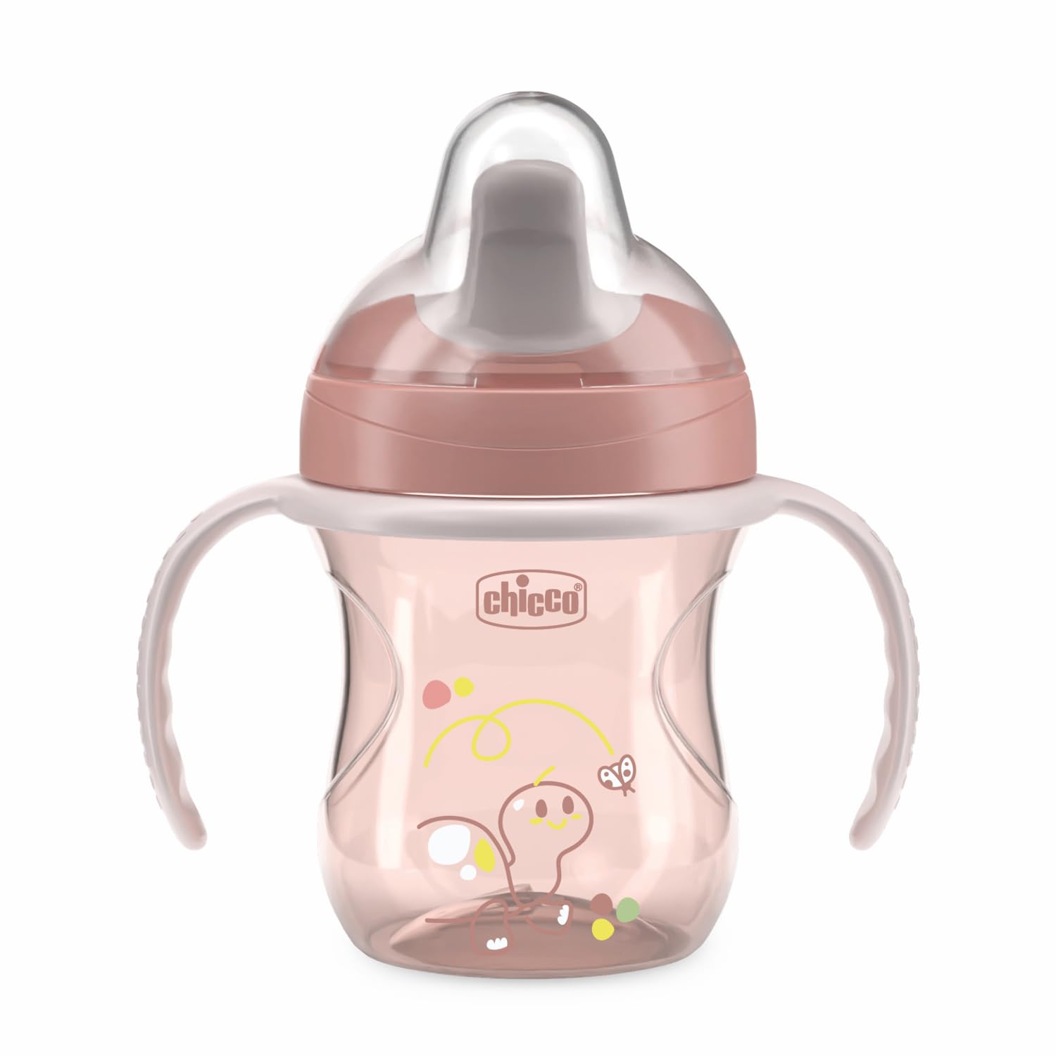 Chicco Training Cup, in Plastica Un Bicchiere Antigoccia Bambini, Una Tazza per Imparare a Bere, Beccuccio Ergonomico Semi-Soft, Valvola e Manici Rimovibili, 6 Mesi+, senza BPA, Rosa