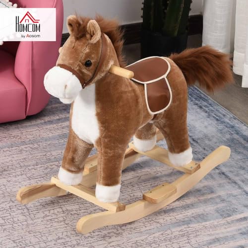 HOMCOM Kinder Schaukelpferd mit Tiergeräusche Braun 65 x 32,5 x 61 cm – Ansicht 2
