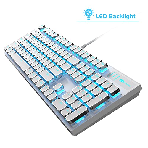 Image of MageGee Typewriter Mechanical Gaming Keyboard, Retro Punk Square Keycap LED Backlit USB Wired Keyboards for Game and Office, for Windows Laptop PC Mac - Blue Switches /White