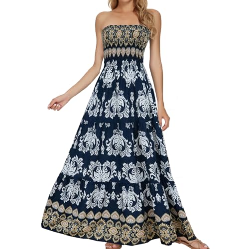 Image of Women's Summer Strapless Tube Top Maxi Dresses Off Shoulder Boho Beach Long Dress
