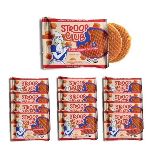 Stroop Club Traditional Organic Stroopwafel Caramel Treats | Vegan, Plant-Based and Dutch-Approved Indulgence - 24 Vegan Waffle cookies (12 Pack of 2)
