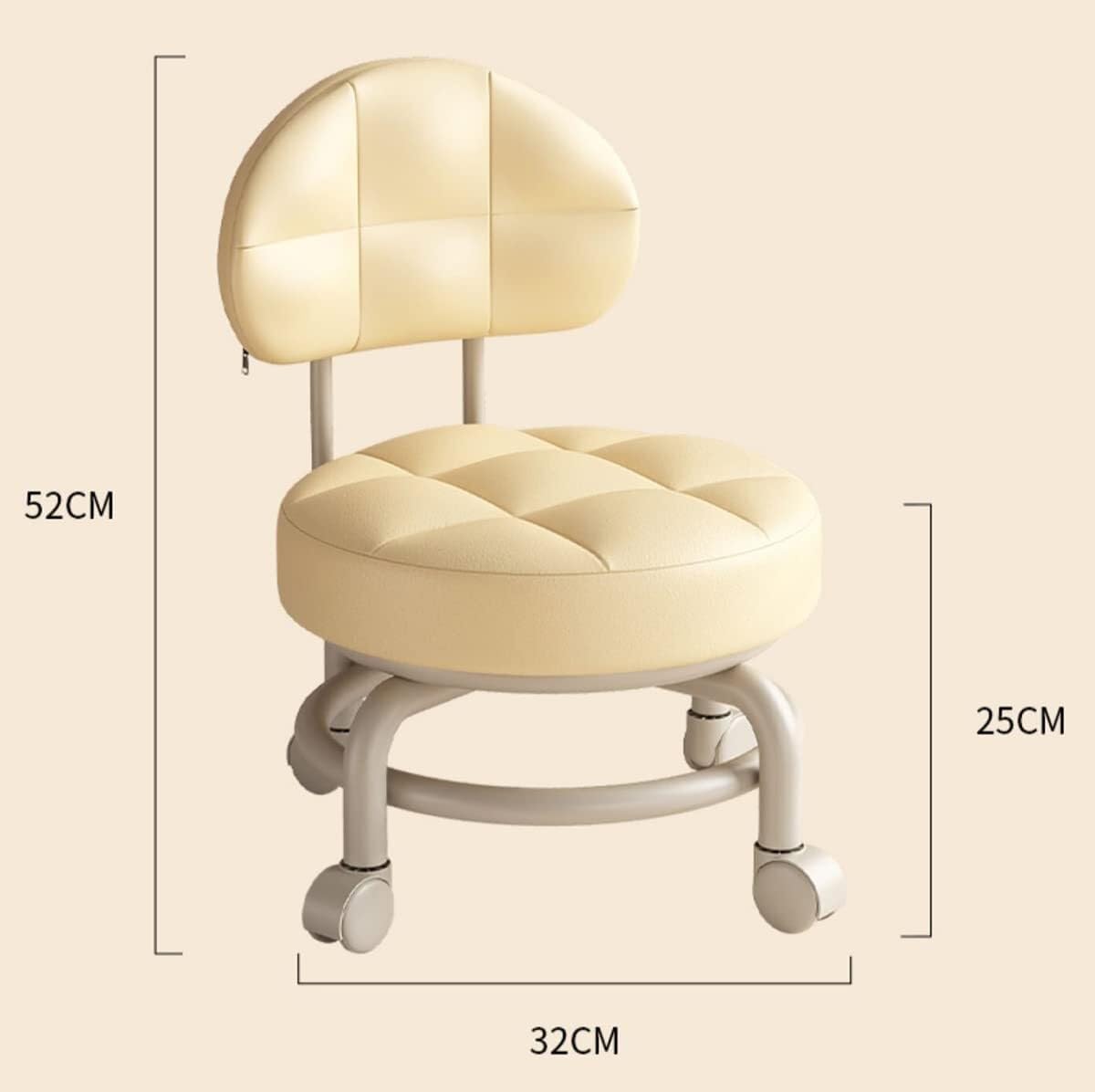 Low Rolling Stool, Small Roller Stool with Wheels and Back Support, Short Roller Seat Chair, 360° Rotating Foot Stool Changing Shoe Stool for Home