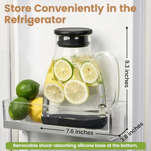 Image of Glass Pitcher with Lid, 68 oz(1 /2 Gallon), Hot /Cold Glass Water Jug with Silicone Lid, Borosilicate Glass Carafe Wide Mouth Juice and Iced Tea Beverage Serveware (Flat 2pcs)