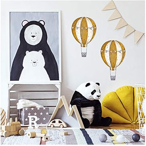 Juego de 2 adhesivos de pared para habitación infantil de globos de aire caliente mostaza Cover