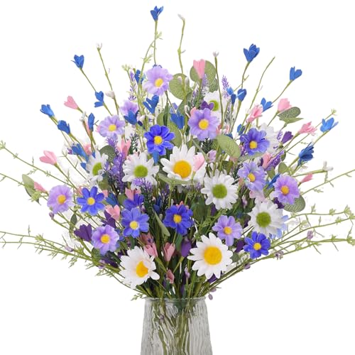 WSTPUPU Artificial Spring Flowers 12 Pack Floral Picks 17 Inch Spring Floral Stems with Green Leaves...