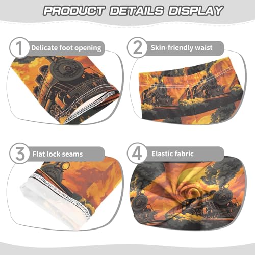 Boccsty Retro Old Locomotive Train Moon Girls Leggings Kids Yoga Pants Dance Active Tights 4T3