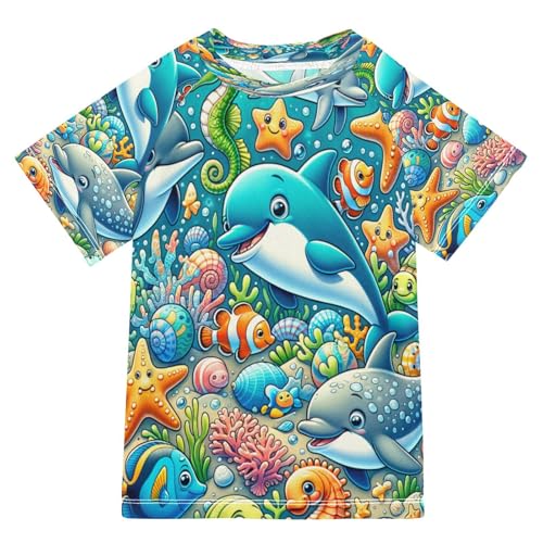 Toddler Boy Rash Guard Short Sleeve Swim Shirt Ocean Theme Print Rashguard 3T Beach Shirts Quick Dry,172