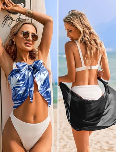 Image of Ekouaer 2 Pieces Women Beach Sarongs Sheer Cover Ups Chiffon Bikini Wrap Skirt for Swimwear S-XXL