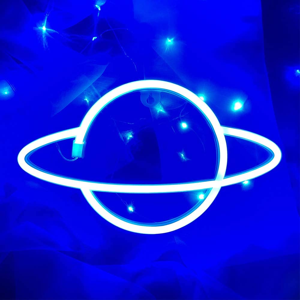 Planet Neon Lights LED Planet Modeling Signs USB or Battery Operated Lamp Shop Window Wall Hanging Neon Sign Light Up for Home Bar Decor Christmas Xmas Wedding Party (Blue Pink)