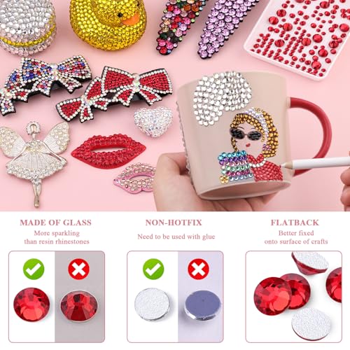 Image of 5000PCS SS6 /2mm Crystal Glass Rhinestones for Bedazzling (Light Red) | Flatback Red Rhinestones for Crafting DIY Crafts Nail Makeup, Light Siam Gems Diamond Charms for Tumbler Shoes Clothing Mug