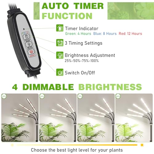 Foxgarden A0160 ® Grow Lights For Indoor Plants Full Spectrum With Tripod Stand, Tall Plant Lights For Indoor Growing With Flexible Gooseneck, Four-Head Grow Lamp thumb #3