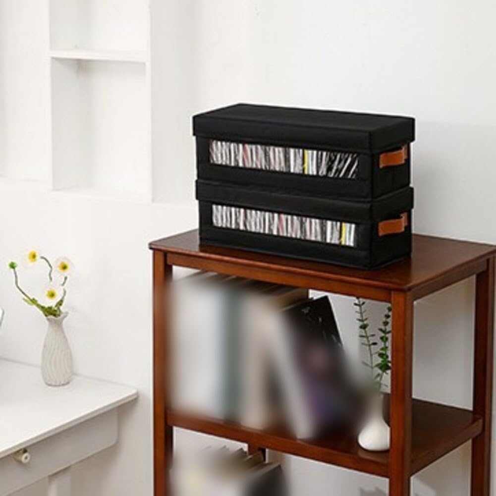 Scatola portaoggetti per CD e DVD con finestra trasparente e maniglie per il trasporto, design impilabile in tessuto Oxford, può contenere 37 custodie per CD per un'organizzazione ordinata