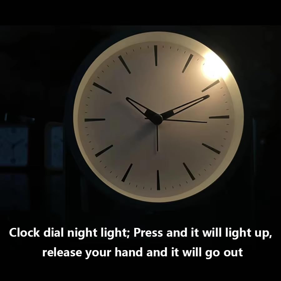 Image of Peakeep Modern Alarm Clock 4.5 Inch Silent Non Ticking Analog Table Clock with Metal Frame Battery Powered Desk Clock for Bedroom Kids Students Office Nightstand Table Decor