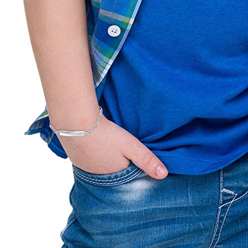925 Sterling Silver 6" Unisex Figaro Chain Children's Engravable Tag ID Bracelet - Personalized Name Plate Bracelet for Young Boys & Girls - Customized Classic Identification Tag Bracelet for Preteen2