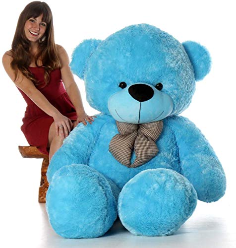 Image of HUG 'n' FEEL SOFT TOYS Loveable HUGABLE Soft Giant Life Size, Long Huge Teddy BearPlush & Stuffed Toys (Best for Someone Special) Sky Blue 4 Feet 120 cm with Free Heart Shape CUSION