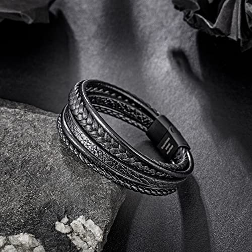 Speroto Mens Bracelet, Adjustable Mens Leather Bracelet with Stainless Steel Clasp, Multi-Layer Braided Genuine Leather Bracelet for Men and Women3