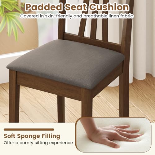 Image of Giantex Wooden Dining Chairs Set of 2, Linen Fabric Upholstered Kitchen Armless Chair w /Rubber Wood Frame, Padded Seat, High Curved Back, Farmhouse Accent Side Chairs for Living Room (Brown+Gray)