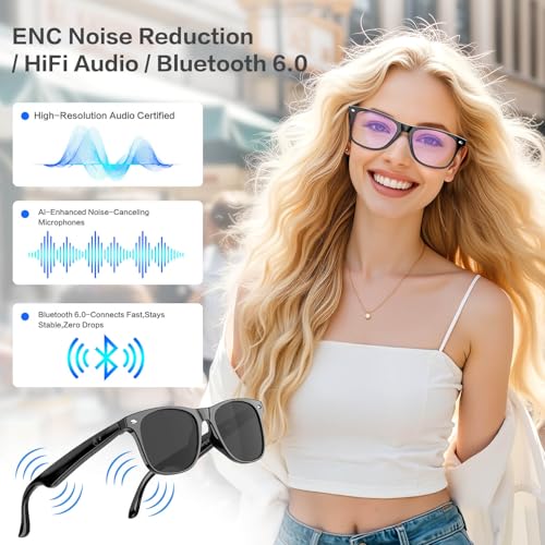 AI Smart Glasses, Bluetooth Glasses with 164 Translation, Anti-Blue Light Glasses for Men Women, 7 Day Ultra-Long Standby, UV Protection, Waterproof, Wireless Music & Calls, Voice Control by EarlySincere - Image 5