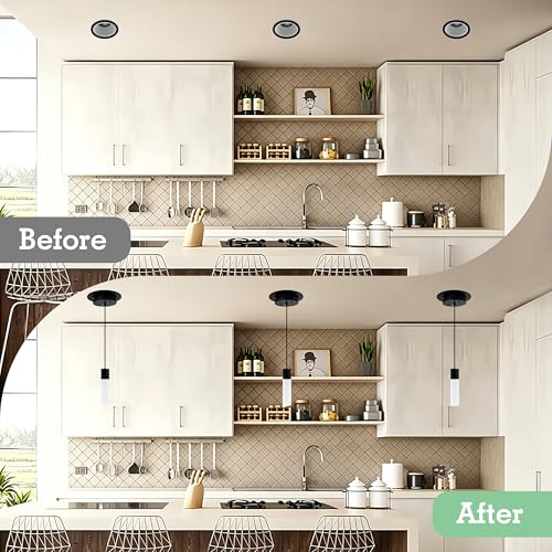 Image of Soliseed 5 /6 inch Recessed Can Light Conversion Kit to Pendant, Black,1 Pack | Instant Recessed Converter for Pendant Lighting, No Tools Needed, Fan compatible, E26 Socket for Kitchen, Island & Bedroom