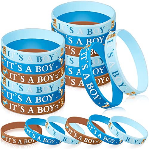 Zomiboo 36 Pcs Baby Shower Bracelets Gender Reveal Party,Boy,Brown Blue