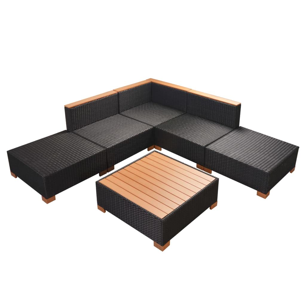 Ensemble Salon de Jardin 6 Pieces canape rotin résine tressée Noir Coussins Blanc Creme mobilier Exterieur avec Table Basse WPC modulable Jardin terrasse