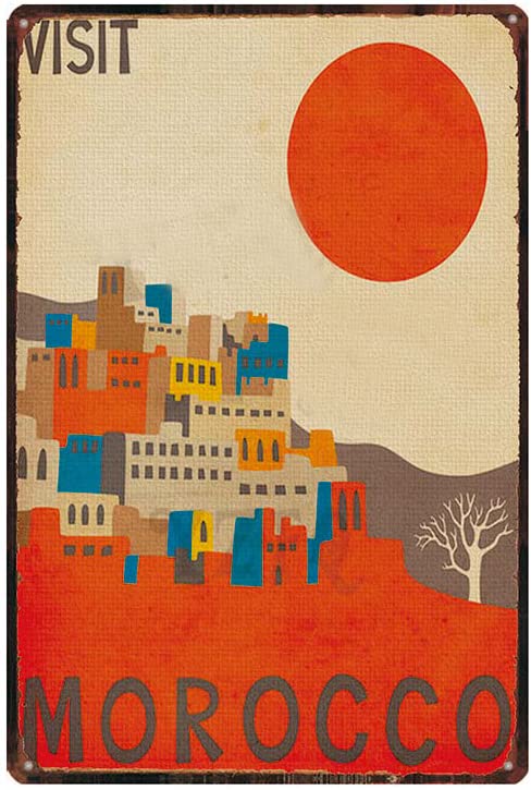 Métallique Poster Paysage Du Maroc Plaque Métallique Décorative Plaque Deco Metal Pour Cadeau Clubs Bar,20X30Cm