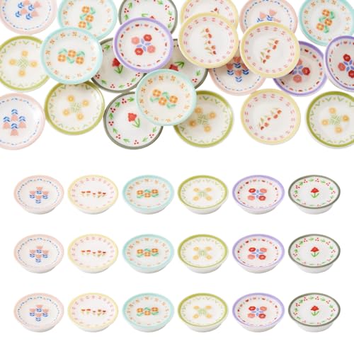 Mini assiettes miniatures en plastique pour cuisine de poupée et loisirs créatifs x24