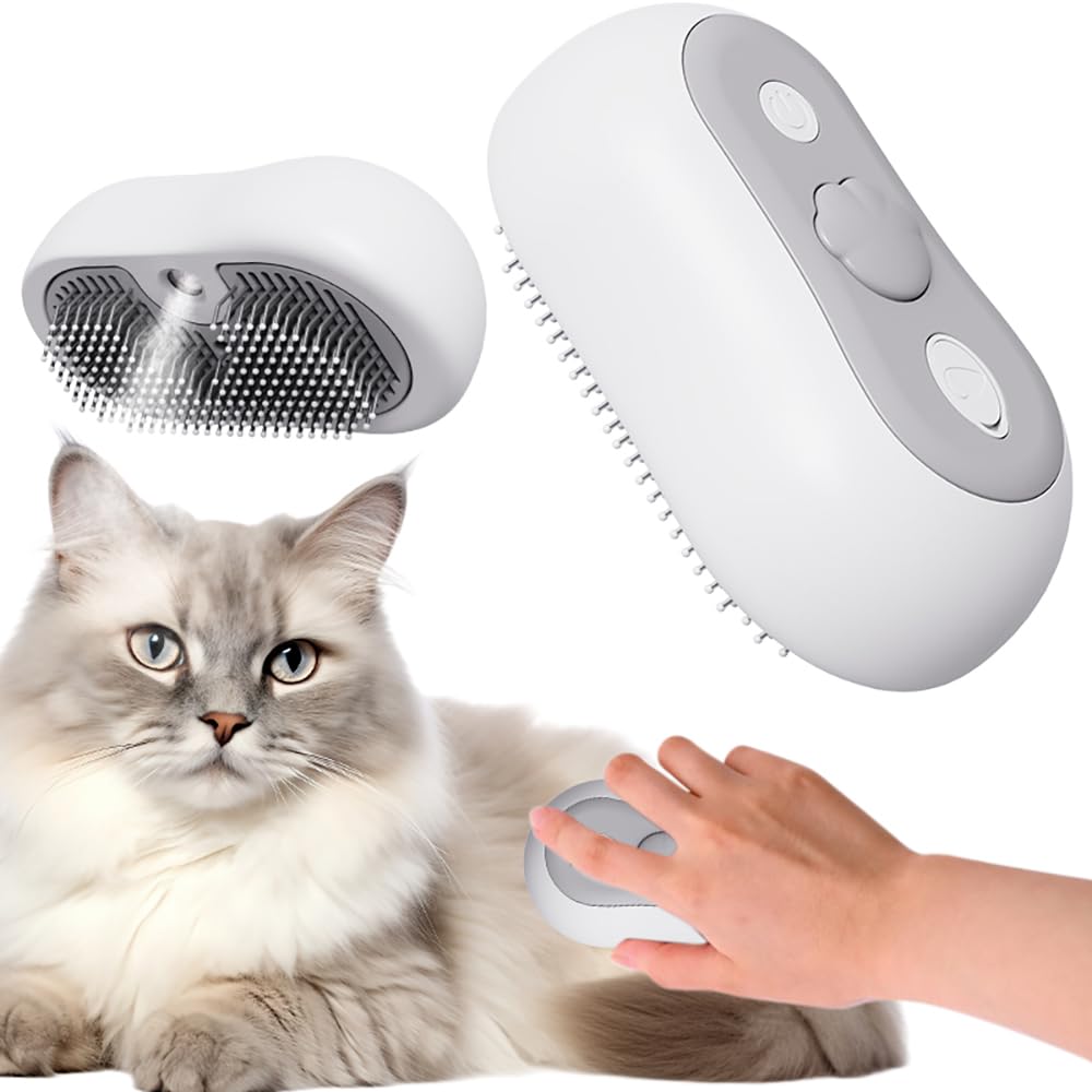 3 in 1 Cat Steam Brush,Pet Spray Hair Removal Comb for Shedding and Grooming,Water Brush for Cats Dogs Haired with One-Click Release Button,Anti-Static Steam Pet Brushes (Gray)