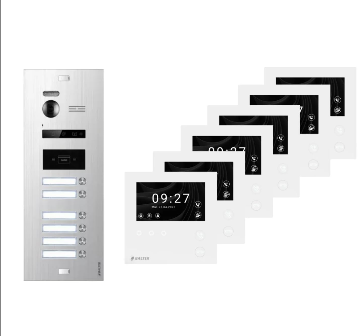 SCHUTZER Balter EVO HD - Juego de videoportero para 1 casa familiar, monitor táctil de 4,3 pulgadas + cámara Full HD, ampliable a 2 monitores y 1 estación de puerta (plata sin Wi-Fi, 6 casas