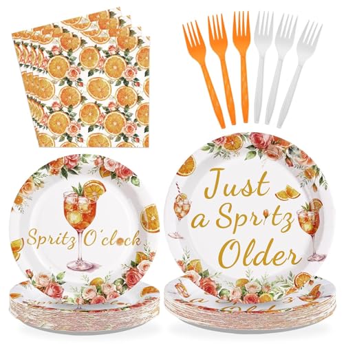 96 Pcs Spritz Party Decorations Just a Spritz Older Paper Plates and Napkins Orange Citrus Tableware Set for Cocktail Engagement Wedding Bachelorette Birthday Party Supplies