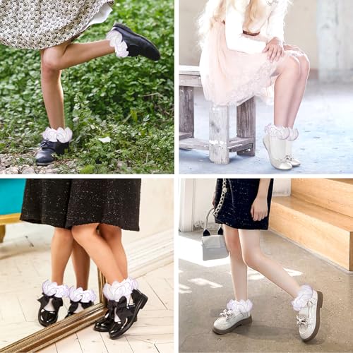 3 Pairs Ruffle Socks for Girls Pure Cotton Girl Ruffle Socks Lace Cuffed Girls Dress Sock for Toddler Little Girl4