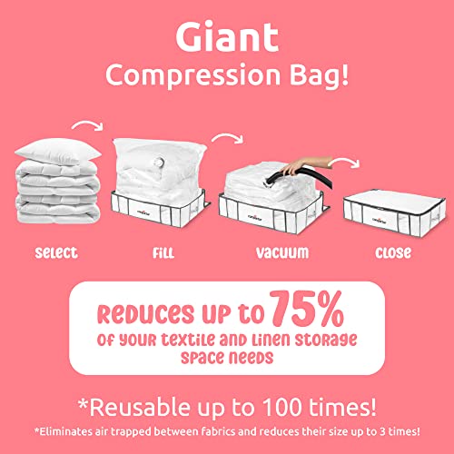Compactor Vacuum Storage Bag L | Polypropylene + Nylon | Space Saver Vacuum Storage Bags For Clothes, Comforters & Blankets | Ultimate Storage Solution For Wardrobe, Moving | White Semi-Rigid Box #TOP1