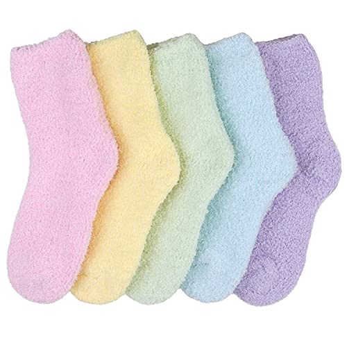 Calcetines de algodón Cortos de Las Mujeres 5 Pares Candy Card Heart Winter Kawaii Thick Women Calcetines Fuzzy Fluffy Calcetines Cálidos (Color : 5 Pairs Solid Color, Size : US Size:6-11) Cover