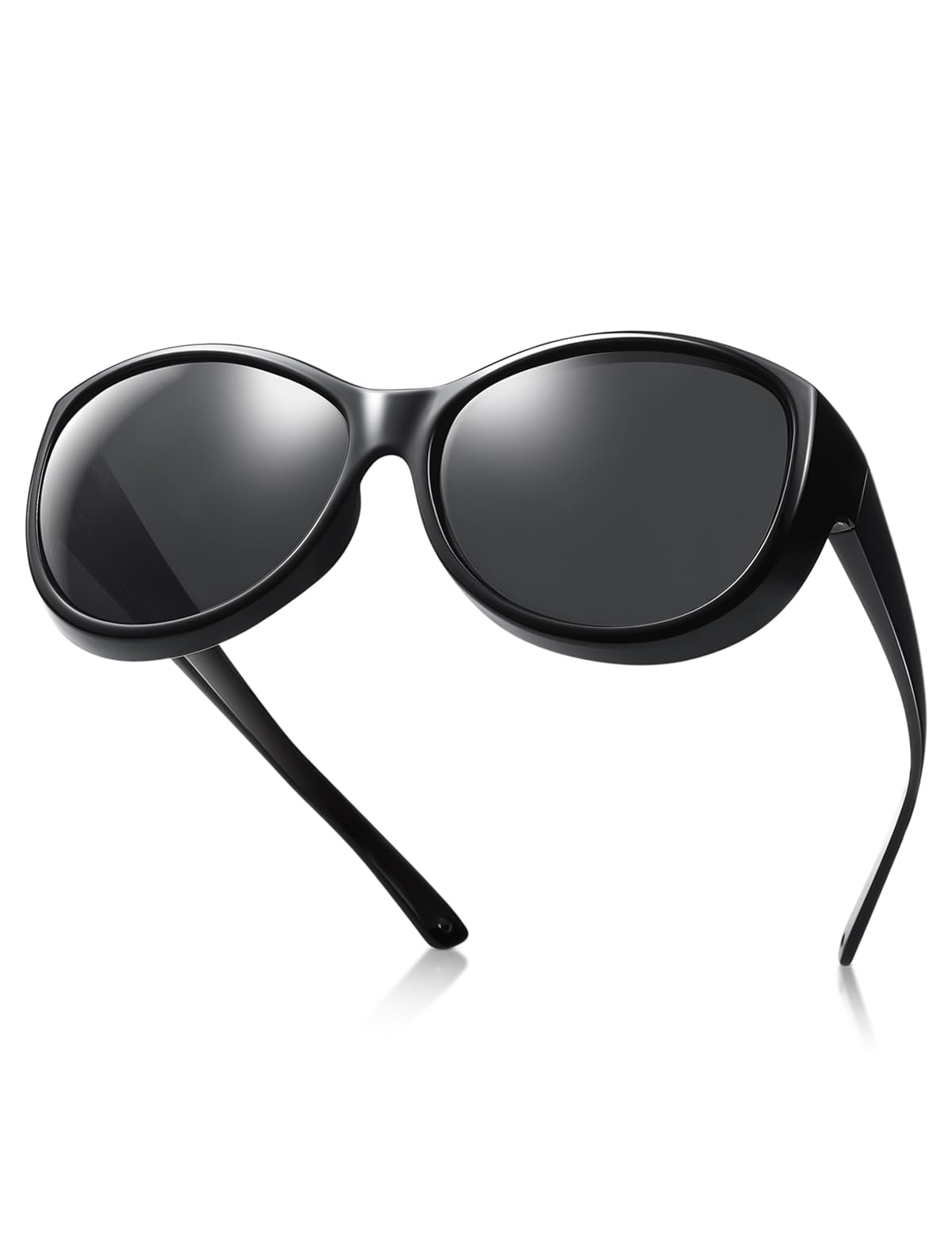 TINHAO Polarized Fit Over Sunglasses - Oversized Wrap Around for Prescription Glasses - UV400 Protection for Men Women Driving(Black, Black)