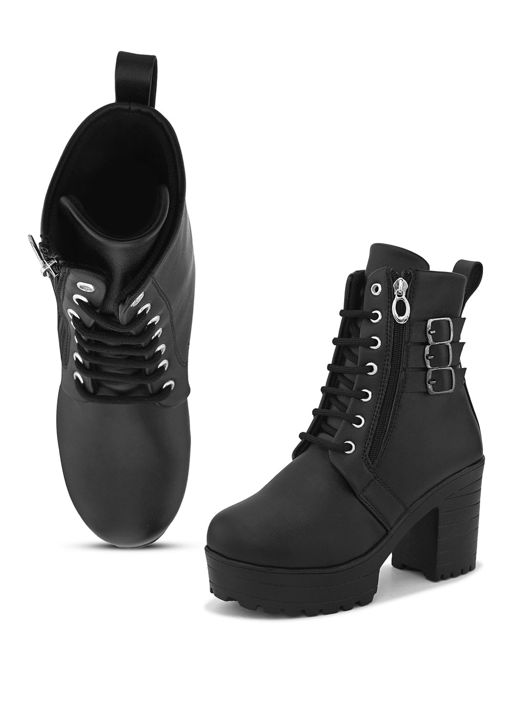 XE Looks Womens Lace up Chunky Heel Ankle Boots with Zipper, Double Buckle Design |Soft, Stylish, Comfortable and Lightweight Girls Footwear | Trendy Platform Boots for Casual (B0DH2JHJFL) Amazon Price History, Amazon Price Tracker
