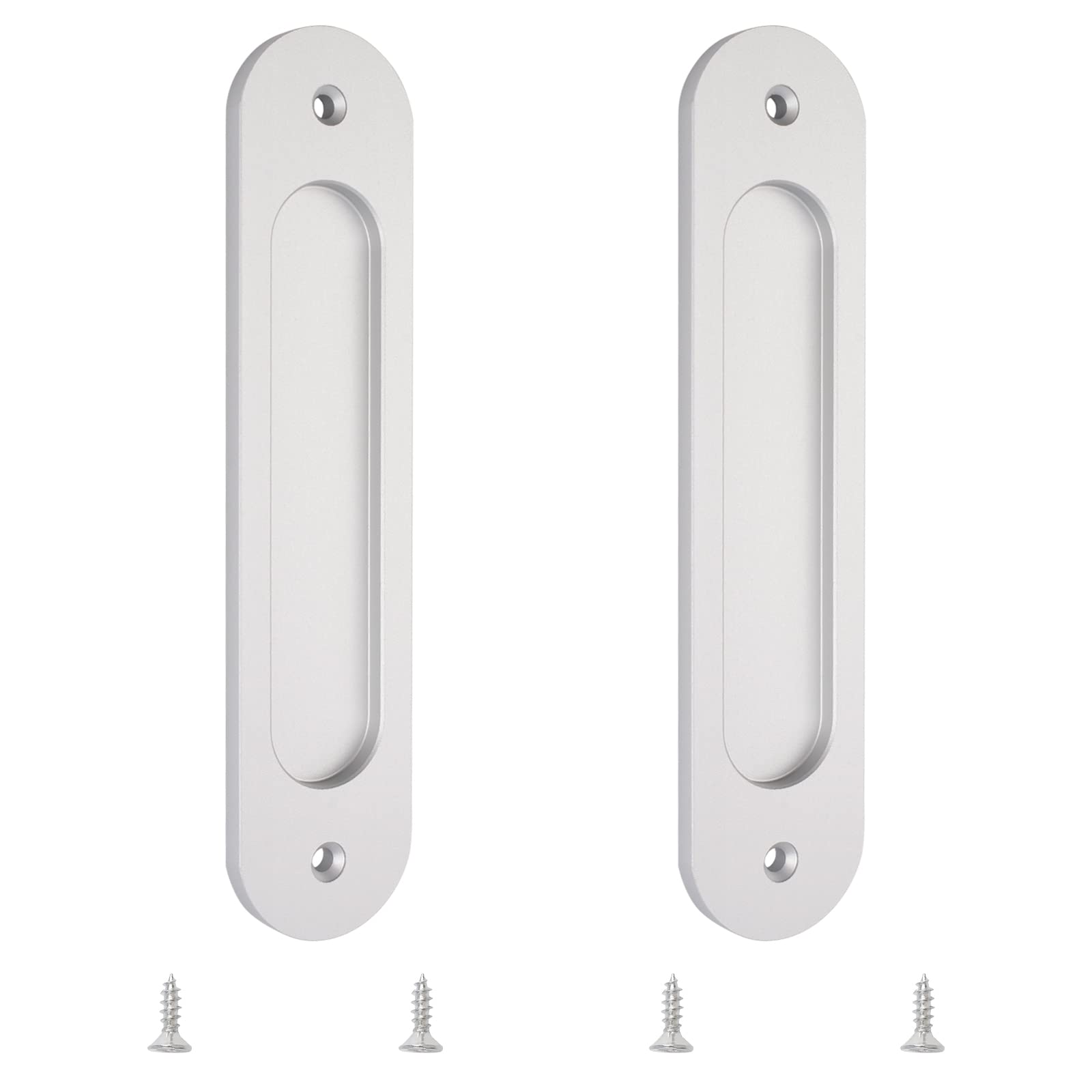 Morobor Silver 180Mm Oval Recessed Sliding Door Pulls, 2Pcs Flush Pull Aluminum Alloy Closet Door Finger Pulls With Mounting Screws For Sliding Barn Door