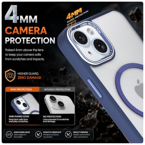 Image of Pikkme Back Cover for iPhone 15 | Shockproof | Mag-Safe Compatible | Hard Transparent Back | Premium Raised Camera Protection | Bumper Case (Blue Mag-Safe)