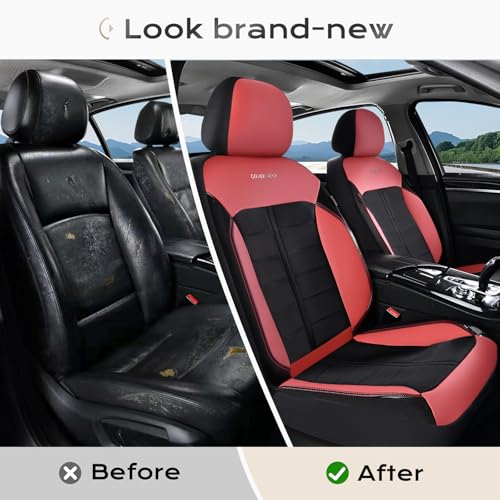 Image of Coverado Seat Cover, Car Seat Cover Front Seats, 3D Air Mesh Breathable Seat Protectors Sports Carbon Fiber Design Airbag Compatible Comfort Universal for Most Cars, Van,Trucks, SUV, Black&Wine