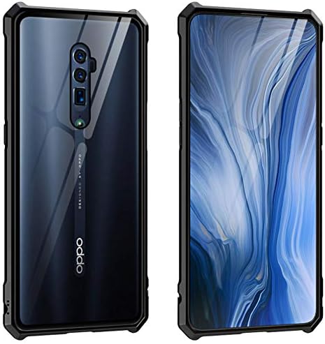 UBERANT Oppo Reno 10x Zoom Case, Metal Frame & Tempered Glass Back Buckle Type Clear Scratch Resistant Shockproof Protective Case for Oppo Reno 10x Zoom Black