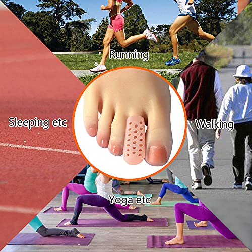 Image of Hoogoo Gel Middle Toe Caps, 10 Pcs Beige Breathable Toe Protector Toe Cover Sleeves with Holes, Provides Relief from Corns, Blisters, Hammer Toes, Reduce Friction