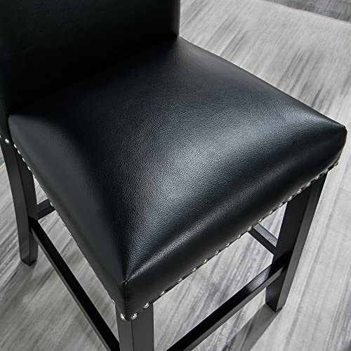Counter Chairs With Nail-Heads Trim, Set Of 2 Bar Stool Chairs With Solid Wood Leg, Holds 300 Lbs, 26”H Seat Leather Dinning Chairs With Waterproof Skin,Upholstered Stools For Kitchen Black Zby2258Bk #TOP5